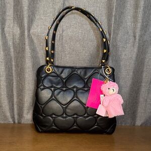 Betsey Johnson Xomia Black Quilted Heart Bag